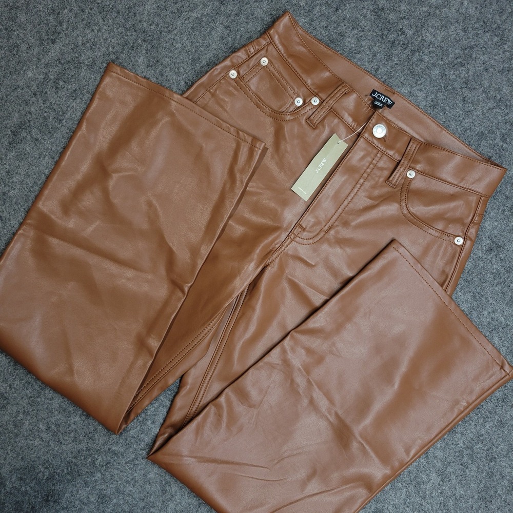 JCrew Pants Womens 24 Brown Faux Leather Flat Front Straight Leg Y2K Preppy